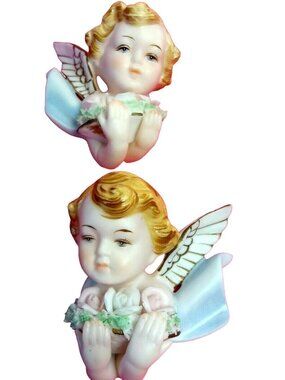 Mid Century Cherubs Angels Wall Decor Bisque Porcelain Nostalgia Vintage 60s